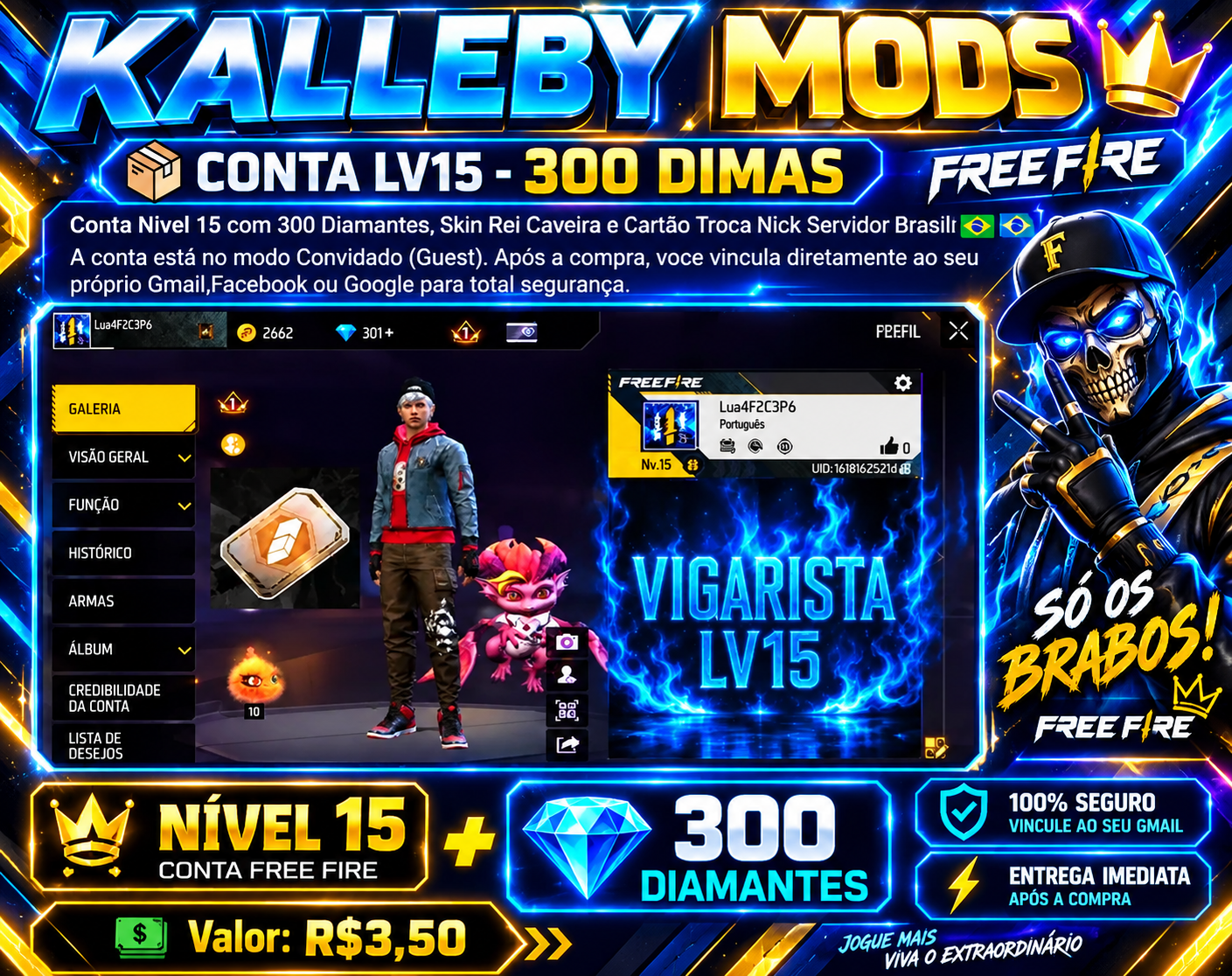 Conta Free Fire level 19 platina